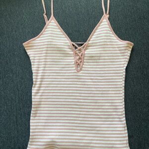 Ambiance Pink and White Fitted Camisole with Tie Front